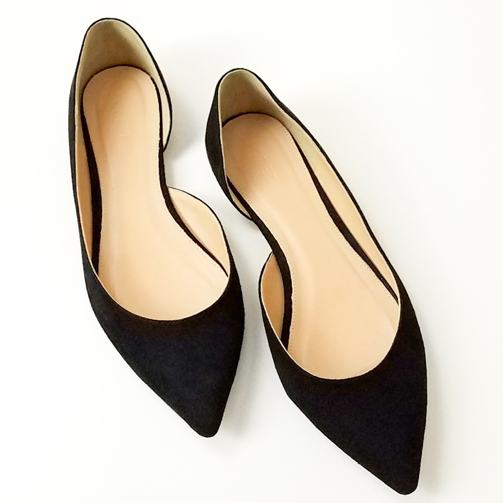 J Crew Black suede Audrey d'orsay pointed toe Flat